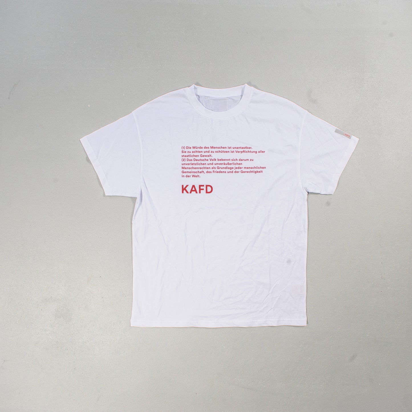 0016 T-Shirt 'Artikel 1, GG' (white, print in red)
