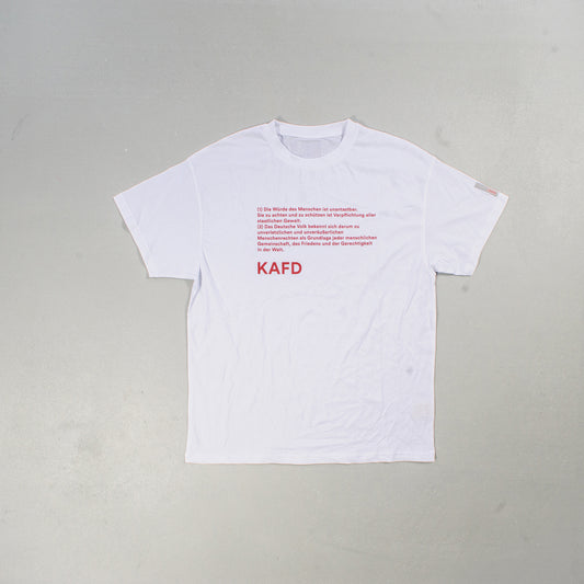 0016 T-Shirt 'Artikel 1, GG' (white, print in red)